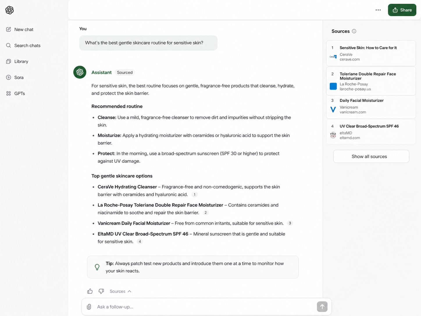 An AI answer with cited sources