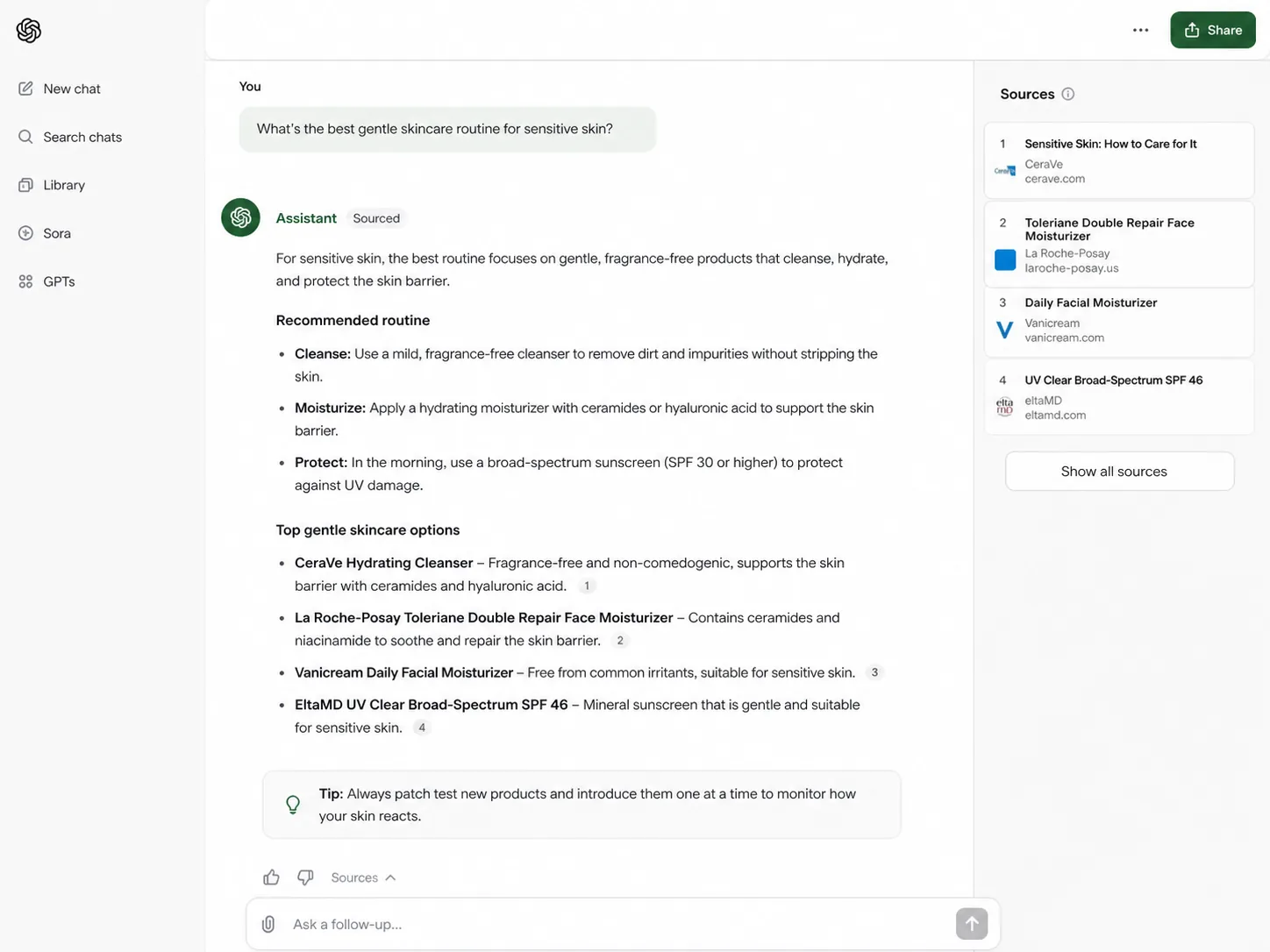 An AI answer with cited sources