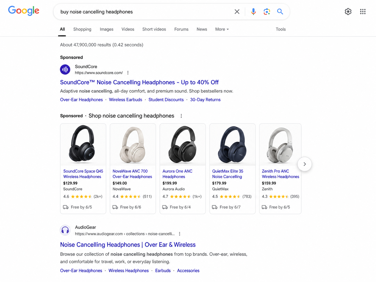 A sponsored Google search result
